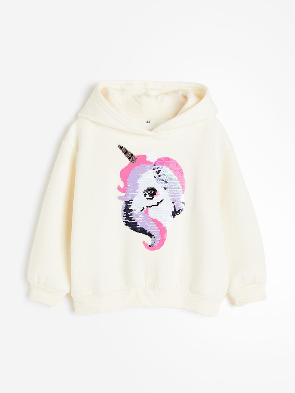 H&M Cream Hoodie with Pink & Purple Unicorn. 5T-6